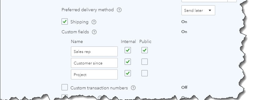 QuickBooks Online lets you turn fields on and off in your sales forms and specify other preferences.