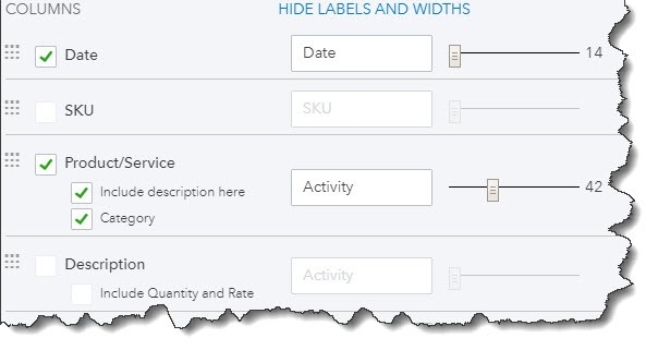 It’s easy to specify which fields should appear on your invoices, what the labels should say, and how wide the space should be.