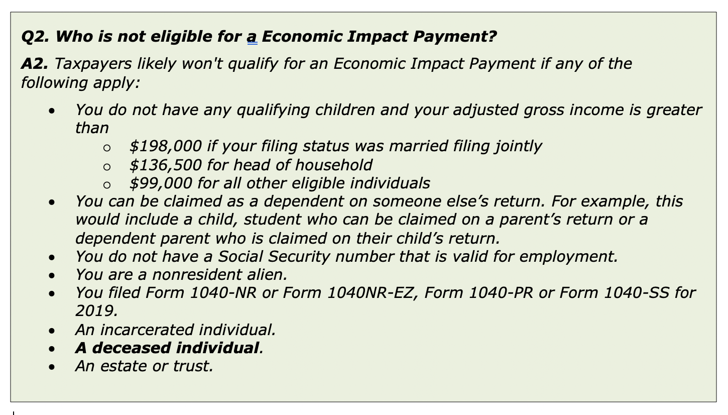 Who is eligible for an economic impact payment